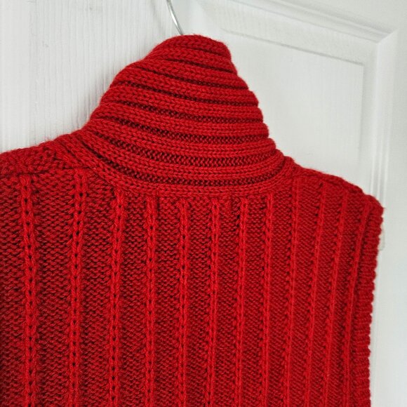 Eddie Bauer Wool Shawl Collar Sweater Vest Medium Tall MT Women Red Button Front - Picture 12 of 15